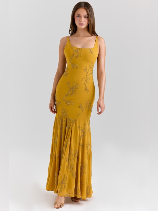 House of CB Dresses & Skirts - HOUSE OF CB 'Rosalia' Gold Embellished Hand Beaded Maxi Dress NWOT
